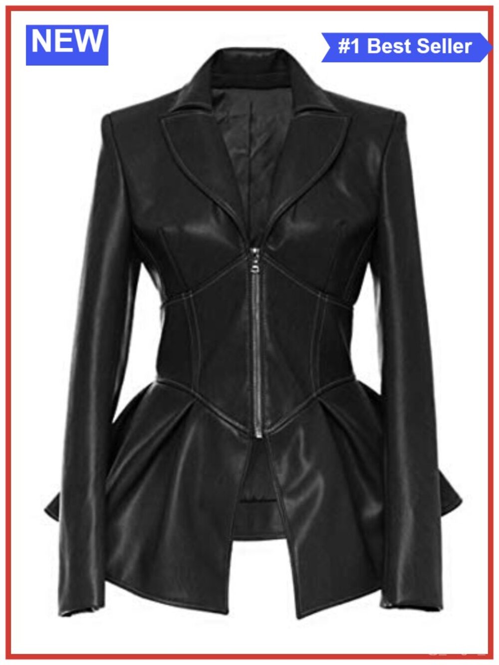 Faux Leather Biker Jacket Zip Up Long Sleeve A-Line Fit Flare